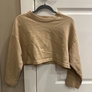 OAK + FORT Tan Boxy Crop Sweatshirt| size small